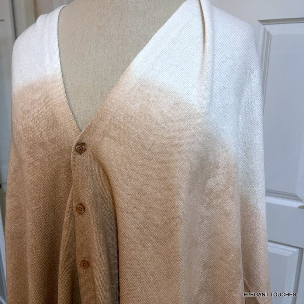 Cruise Club 4 way Ombre Cardishawl Tan Cream Poncho Cape Women OS Flannel